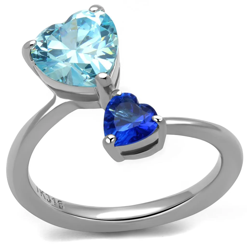 polished (no plating) Stainless Steel Ring with AAA Grade CZ in Sea Blue for Women Style TK2980