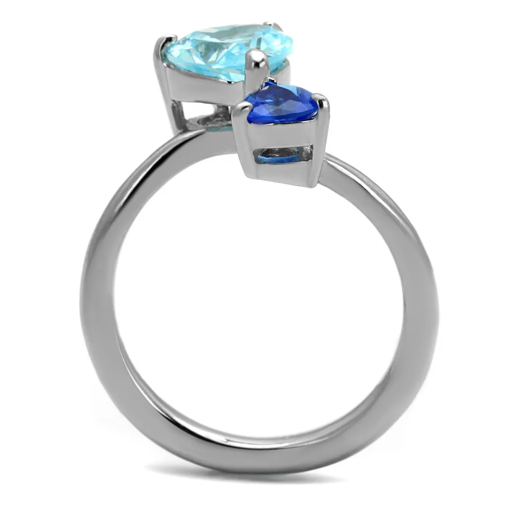 polished (no plating) Stainless Steel Ring with AAA Grade CZ in Sea Blue for Women Style TK2980