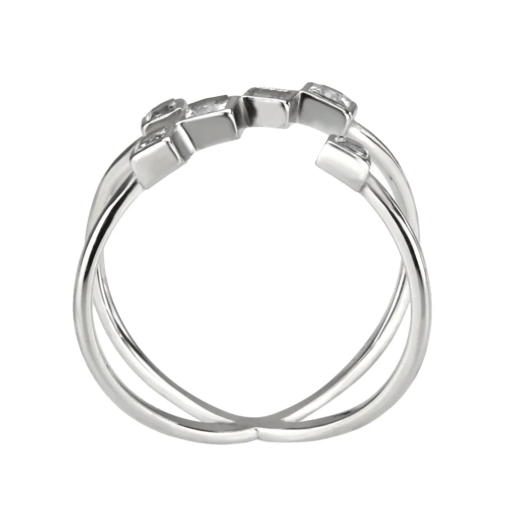 polished Stainless Steel Ring with AAA Grade CZ in Clear for Women Style TK3730