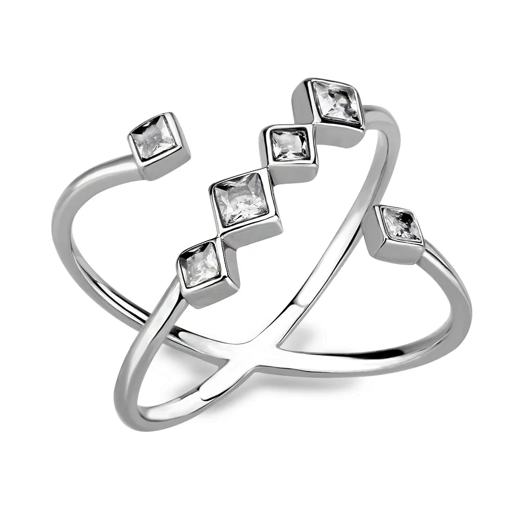 polished Stainless Steel Ring with AAA Grade CZ in Clear for Women Style TK3730