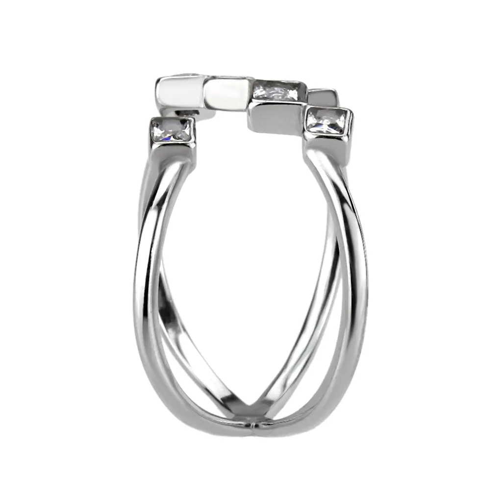 polished Stainless Steel Ring with AAA Grade CZ in Clear for Women Style TK3730