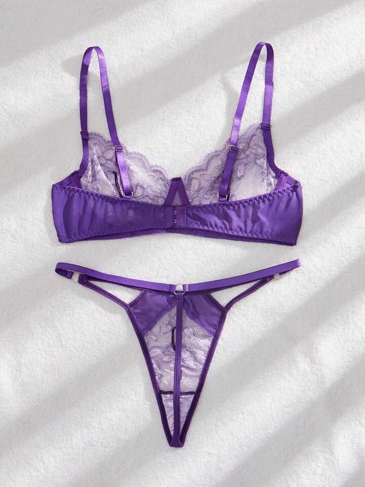 Purple Sheer Lace Lingerie Set