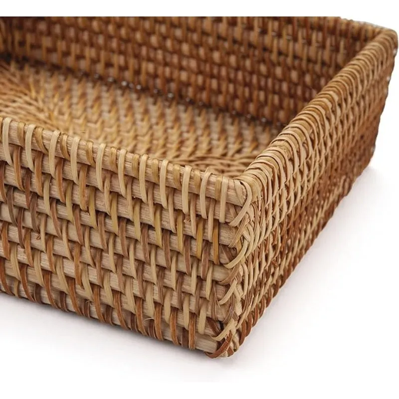 Rattan Napkin Holder Square, 7.5" x 7.5" x 2.5", Wicker Napkin Tray, Woven Guest Towel Holder for Restaurant/Kitchen/Bathroom/Christmas Table Decor