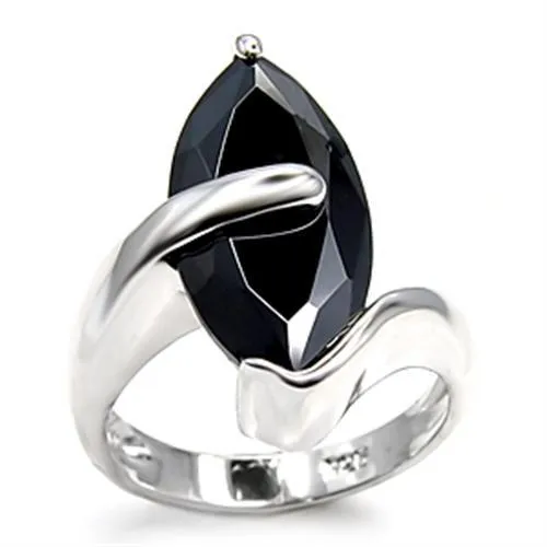 Sterling Silver Ring AAA GRD CZ Jet 6X517 for Women Style Rhodium