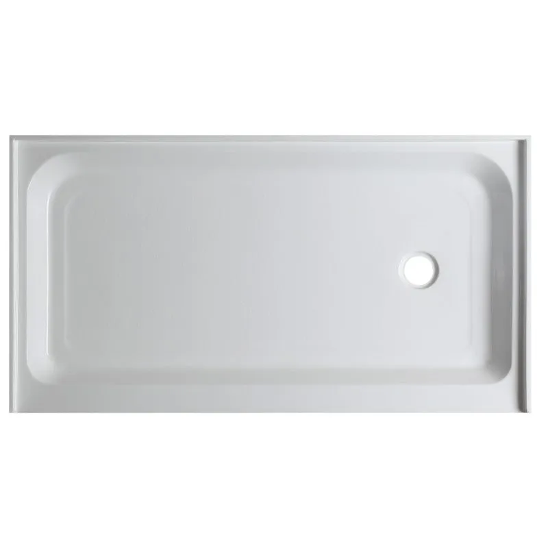 Tier 60" x 32" x 5.5" Right Drain Acrylic Shower Base in Glossy White