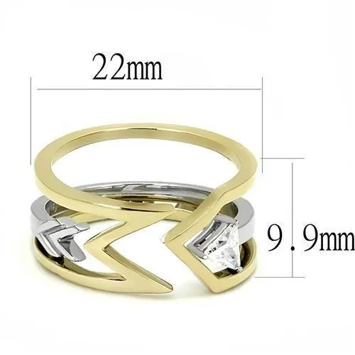 Two-Tone IP Gold (Ion Plating) Stainless Steel Ring with AAA Grade CZ in Clear for Women Style TK3183