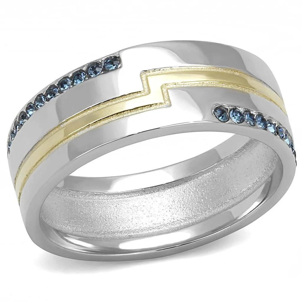 Two-Tone IP Gold (Ion Plating) Stainless Steel Ring with Top Grade Crystal in Montana for Women Style TK3266
