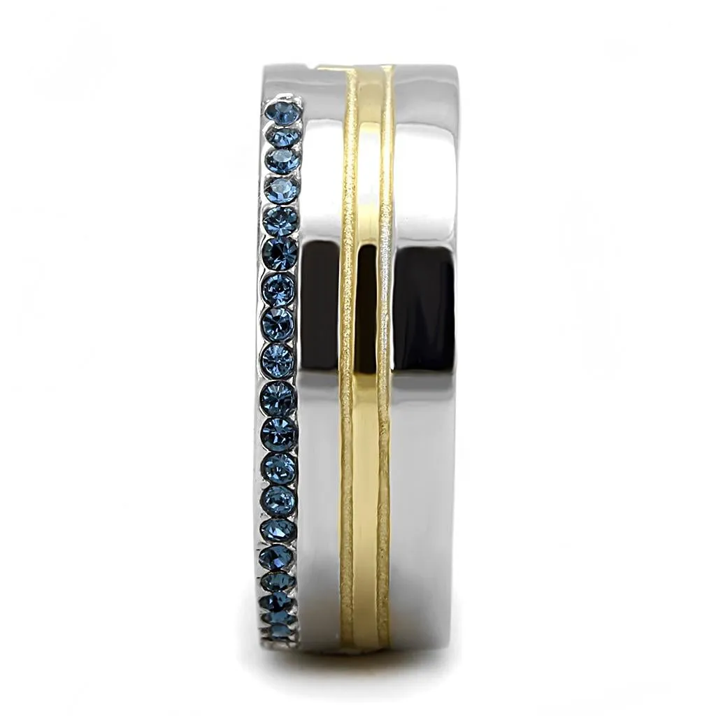 Two-Tone IP Gold (Ion Plating) Stainless Steel Ring with Top Grade Crystal in Montana for Women Style TK3266
