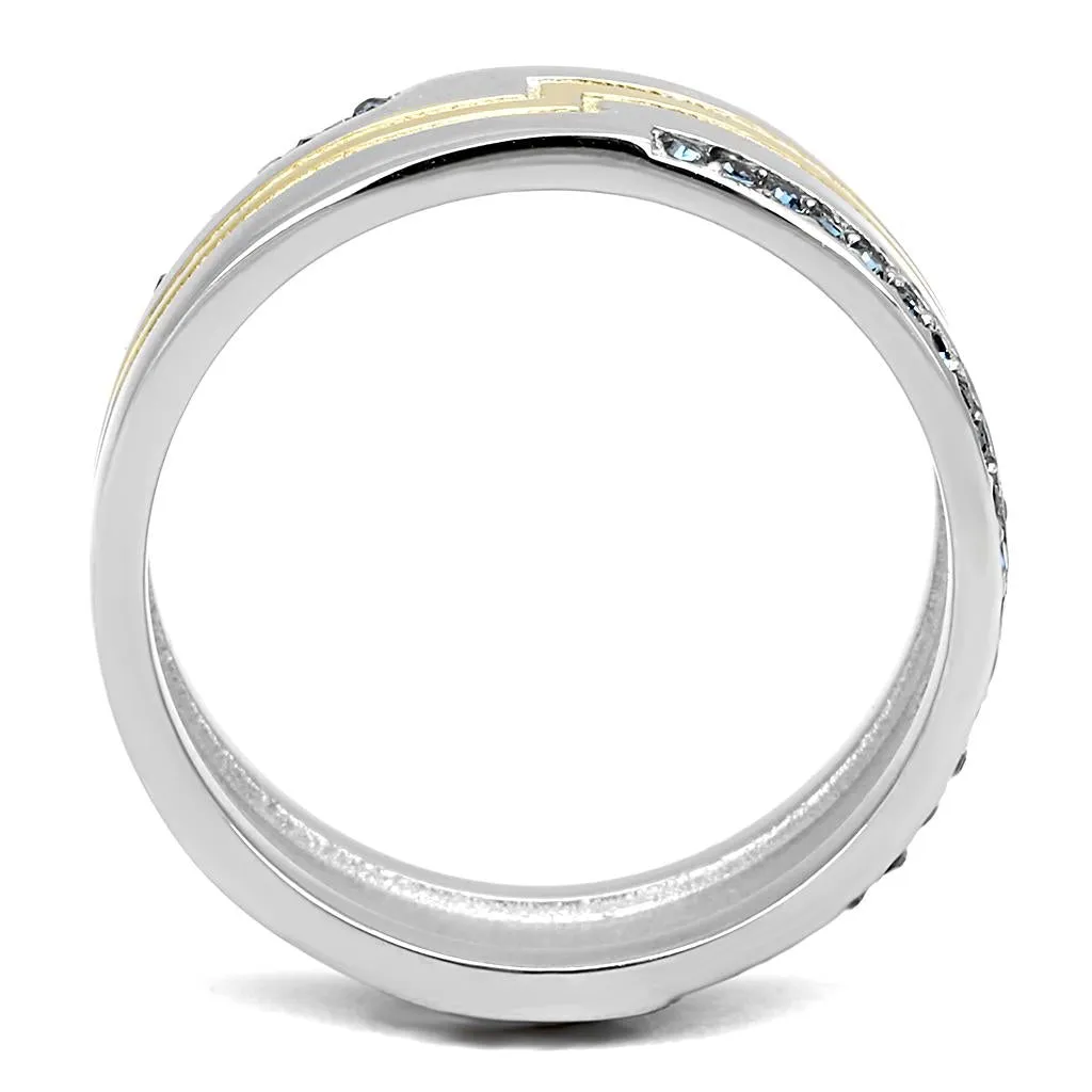 Two-Tone IP Gold (Ion Plating) Stainless Steel Ring with Top Grade Crystal in Montana for Women Style TK3266