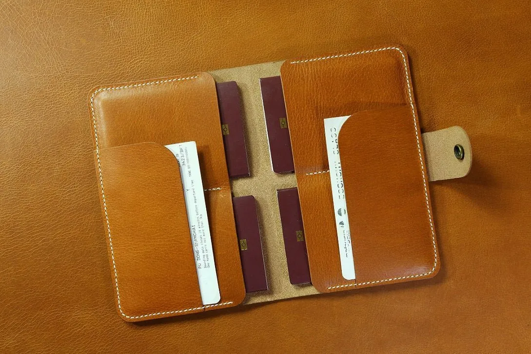 Vegetable tanned leather family 4 passport holder case organizer