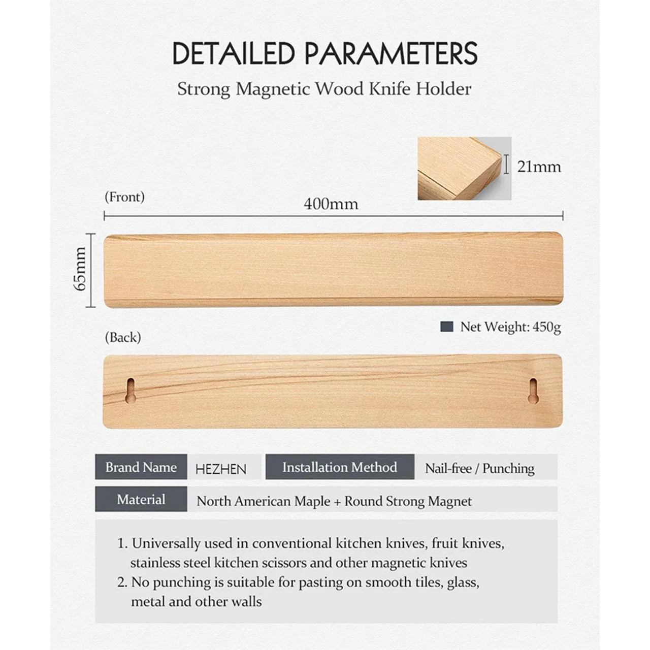 XINZUO Maple Magnetic Wall Kitchen Knife Holder/Wall Knife Display 15.8 inch